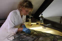 Here is Rachel is delicately cleaning medieval glass from St Mary the Virgin Church, Ewelme.